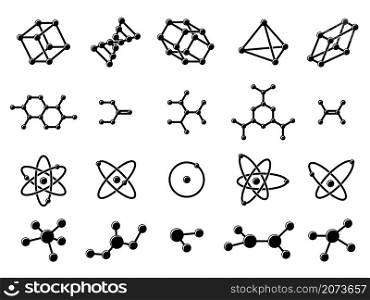 Molecular structure. Hexagon dna molecule, logo connected molecules. Chemistry formula, black chemical or medicine research recent vector icons. Illustration medical chemical dna, structure chemistry. Molecular structure. Hexagon dna molecule, logo connected molecules. Chemistry formula, black chemical or medicine research recent vector icons