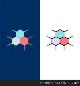 Molecular, Structure, Medical, Health  Icons. Flat and Line Filled Icon Set Vector Blue Background