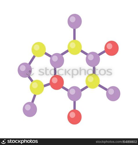 Molecular structure vector in flat style. Nuclear lattice and quantum world model. Physical object, chemical element. Illustration for scientific and educational concepts. Isolated on white background. Molecular Structure Illustration in Flat Design . Molecular Structure Illustration in Flat Design