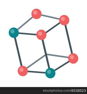 Molecular structure vector in flat style. Nuclear lattice and quantum world model. Physical object, chemical element. Illustration for scientific and educational concepts. Isolated on white background. Molecular Structure Illustration in Flat Design . Molecular Structure Illustration in Flat Design