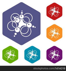 Molecule connection icons vector colorful hexahedron set collection isolated on white. Molecule connection icons vector hexahedron