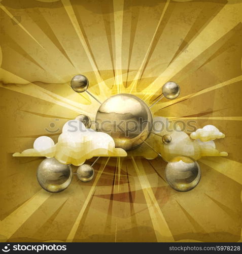 molecule icon, old style vector background