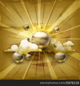 molecule icon, old style vector background