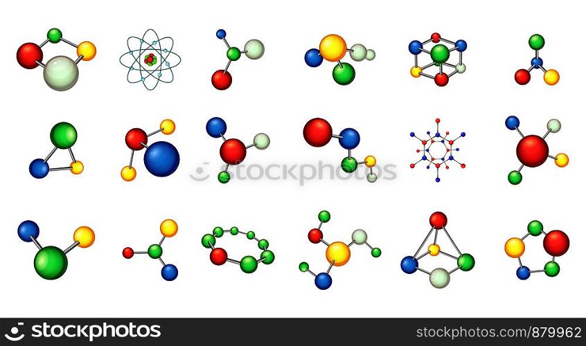 Molecule icon set. Cartoon set of molecule vector icons for web design isolated on white background. Molecule icon set, cartoon style