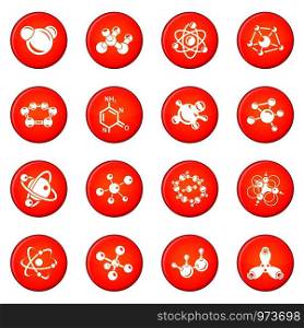 Molecule icons set vector red circle isolated on white background . Molecule icons set red vector