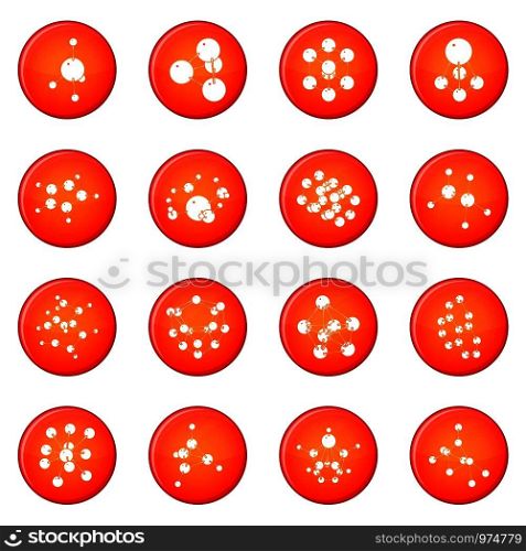 Molecule icons set vector red circle isolated on white background . Molecule icons set red vector