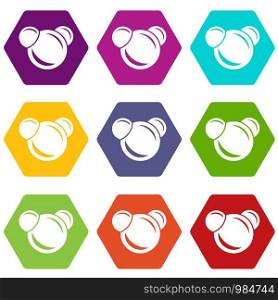 Molecule reaction icons 9 set coloful isolated on white for web. Molecule reaction icons set 9 vector