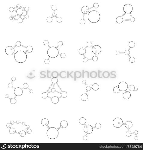 Molecule set icons in outline style isolated on white background. Molecule icon set outline