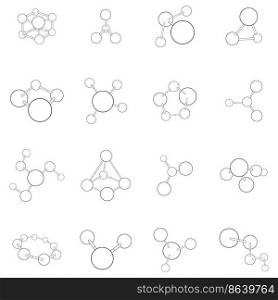 Molecule set icons in outline style isolated on white background. Molecule icon set outline