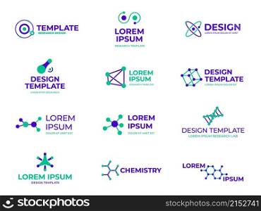 Molecule structure badges. Hexagon molecules design, dna bio and hexagonal logo. Chemistry genetic or microbiology research vector icons. Illustration bio dna chemical, chromosome and biochemistry. Molecule structure badges. Hexagon molecules design, dna bio and hexagonal logo. Chemistry genetic or microbiology research recent vector icons