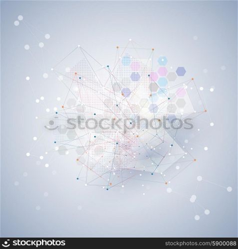 Molecule structure, blue background for communication, science vector illustration.