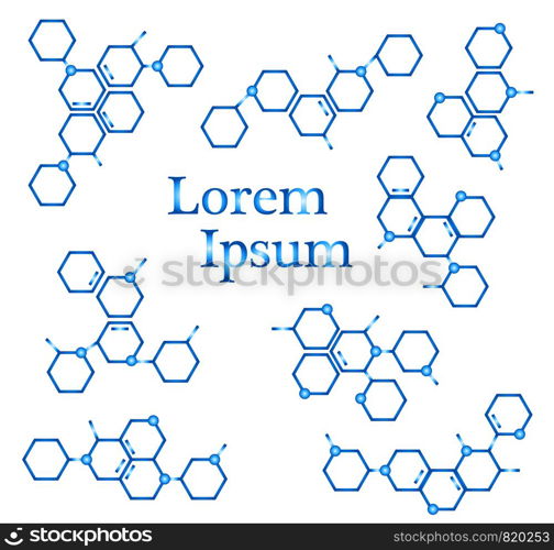 Molecule structure logo or biology model sign vector. Set of logo with structure molecule, illustration of logotype molecule for laboratory