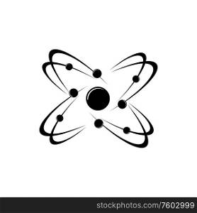 Molecules and atoms symbols isolated chaotic motion. Vector biology, pharmacy, chemistry science logo. Chaotic movement of atoms and molecules