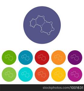 Molecules icon in outline style isolated on white background. Particles symbol. Molecules icon, outline style