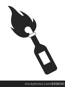 Molotov cocktail flat monochrome isolated vector object. Bottle with flammable substances. Editable black and white line art drawing. Simple outline spot illustration for web graphic design. Molotov cocktail flat monochrome isolated vector object