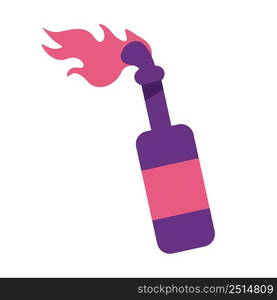 Molotov cocktail semi flat color vector object. Burning bottle. Full sized item on white. Flammable substance. Gasoline bomb. Simple cartoon style illustration for web graphic design and animation. Molotov cocktail semi flat color vector object