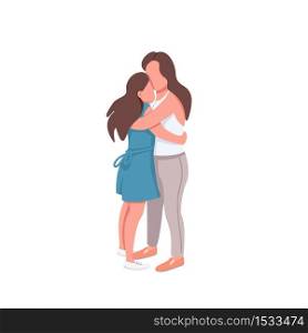 Mom and daughter flat color vector faceless characters. Mother show affection to teenage kid. Family relationship isolated cartoon illustration for web graphic design and animation. Mom and daughter flat color vector faceless characters