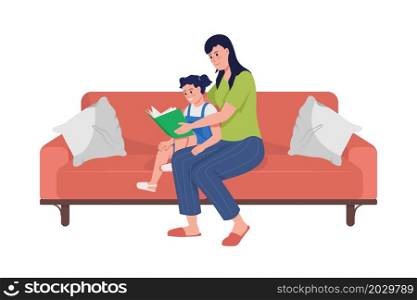 Mom and daughter reading book semi flat color vector characters. Full body people on white. Family bonding time isolated modern cartoon style illustration for graphic design and animation. Mom and daughter reading book semi flat color vector characters