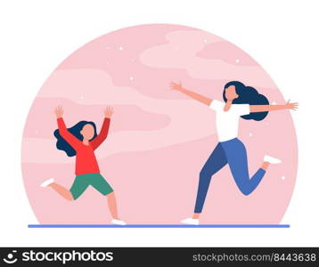 Mom and little daughter running to each other with open arms. Mother, girl, kid flat vector illustration. Parenthood, childhood, parenting concept for banner, website design or landing web page