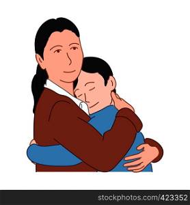 Mom and son hug each other. Happy family concept. Hand drawn style doodle design illustration