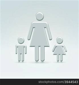 Mom and two children croup icon concept shot backlit made of metal