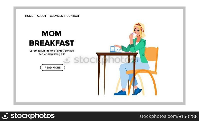 mom breakfast vector. mother kid family, happy daughter, home kitchen mom breakfast character. people flat cartoon illustration. mom breakfast vector