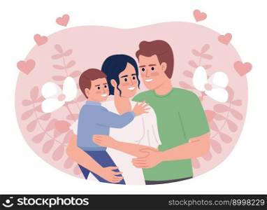 Mom, dad and son bonding flat concept vector spot illustration. Editable 2D cartoon characters on white for web design. Happy young parents with small boy creative idea for website, mobile, magazine. Mom, dad and son bonding flat concept vector spot illustration