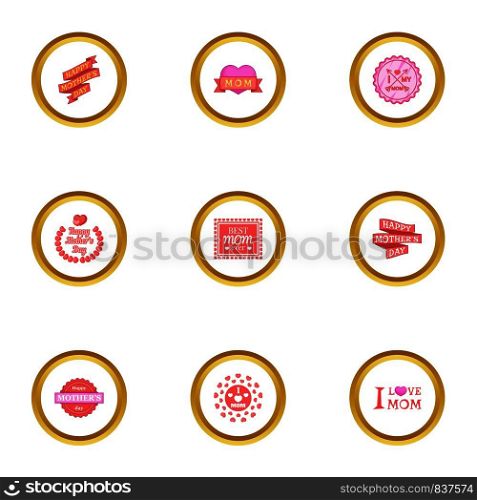 Mom day icons set. Cartoon style set of 9 mom day vector icons for web design. Mom day icons set, cartoon style
