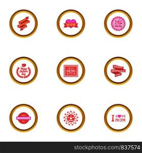 Mom day icons set. Cartoon style set of 9 mom day vector icons for web design. Mom day icons set, cartoon style