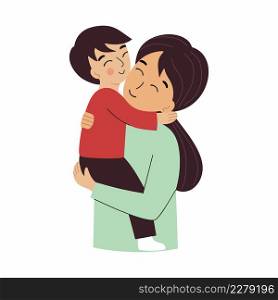 Mom hugs her son. Mother and child. Motherhood and parenting. Mother&rsquo;s Day.