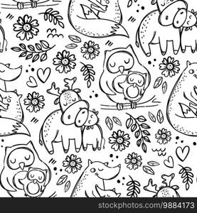 MOM KIDS LOVE Cute Animal Seamless Pattern Vector Illustration