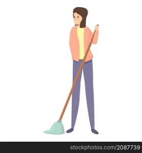 Mom mop cleaning icon cartoon vector. Woman housewife. Housework clean. Mom mop cleaning icon cartoon vector. Woman housewife