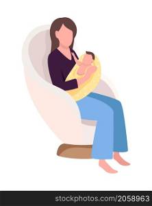 Mom with baby in armchair semi flat color vector character. Sitting figure. Full body person on white. Motherhood isolated modern cartoon style illustration for graphic design and animation. Mom with baby in armchair semi flat color vector character