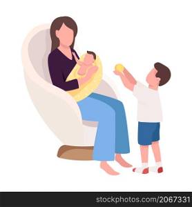 Mom with kids at home semi flat color vector characters. Interacting figures. Full body people on white. Happy family isolated modern cartoon style illustration for graphic design and animation. Mom with kids at home semi flat color vector characters