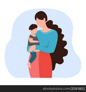 Mom with son in her arms.Design element.Family love and child care concept. Mom with son in her arms. Design element.