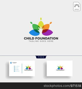 Momy and child, children care logo template vector isolated with business card - vector. Momy and child, children care logo template vector isolated