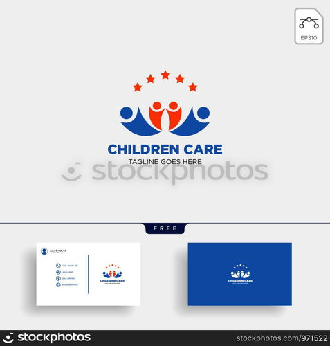 Momy and child, children care logo template vector isolated with business card - vector. Momy and child, children care logo template vector isolated