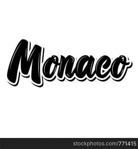 Monako. Lettering phrase on white background. Design element for poster, banner, t shirt, emblem. Vector illustration