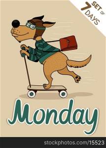 Monday dog weekdays hipster vector illustration calendar set