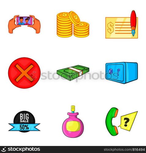 Monetary diversity icons set. Cartoon set of 9 monetary diversity vector icons for web isolated on white background. Monetary diversity icons set, cartoon style