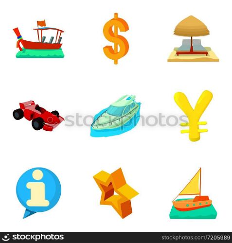 Monetary opportunity icons set. Cartoon set of 9 monetary opportunity vector icons for web isolated on white background. Monetary opportunity icons set, cartoon style