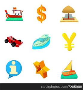 Monetary opportunity icons set. Cartoon set of 9 monetary opportunity vector icons for web isolated on white background. Monetary opportunity icons set, cartoon style