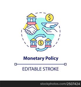 Monetary policy concept icon. Cooperation for sustainable recovery after covid abstract idea thin line illustration. Isolated outline drawing. Editable stroke. Arial, Myriad Pro-Bold fonts used. Monetary policy concept icon