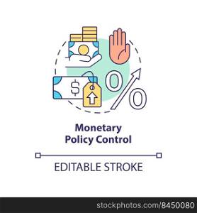 Monetary policy control concept icon. Regulation measure. Controlling inflation abstract idea thin line illustration. Isolated outline drawing. Editable stroke. Arial, Myriad Pro-Bold fonts used. Monetary policy control concept icon