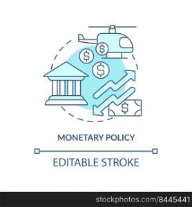Monetary policy turquoise concept icon. Central bank regulations. Inflation cause abstract idea thin line illustration. Isolated outline drawing. Editable stroke. Arial, Myriad Pro-Bold fonts used. Monetary policy turquoise concept icon