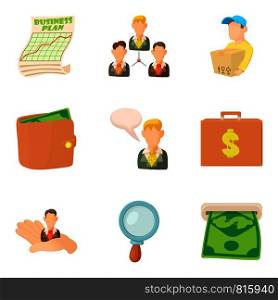 Monetary relation icons set. Cartoon set of 9 monetary relation vector icons for web isolated on white background. Monetary relation icons set, cartoon style
