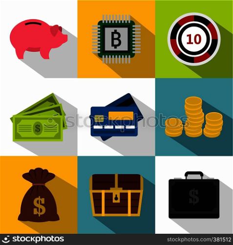 Monetary resource icons set. Flat illustration of 9 monetary resource vector icons for web. Monetary resource icons set, flat style