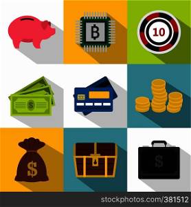 Monetary resource icons set. Flat illustration of 9 monetary resource vector icons for web. Monetary resource icons set, flat style