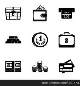 Monetary resource icons set. Simple illustration of 9 monetary resource vector icons for web. Monetary resource icons set, simple style