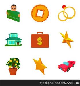 Monetary terms icons set. Cartoon set of 9 monetary terms vector icons for web isolated on white background. Monetary terms icons set, cartoon style